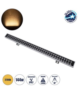 GLOBOSTAR® WASHERGAIA 90215 Μπάρα Φωτισμού Wall Washer LED 144W 15120lm 10° DC 24V Αδιάβροχο IP67 Θερμό Λευκό 2700K Dimmable - Bridgelux SMD Chip - Ασημί - Μ100 x Π7.3 x Υ4.3cm - 3 Χρόνια Εγγύηση